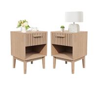 QMTXBYJ Set di 2 comodini in rattan, tavolino bohemien con cassetto e ripiano aperto, comodini in rattan, piccoli tavolini con ripostiglio, cassettiera con gambe in legno