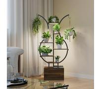 QMTXBYJ Supporto per piante da interno con illuminazione di crescita, mensola in metallo e legno a 6 livelli, altezza 142 cm, supporto angolare per piante da interno