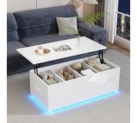 QMTXBYJ Tavolino da salotto con illuminazione a LED, tavolini da salotto rettangolari con piano elevatore e deposito nascosto, 100 x 50 x 35 cm, tavolini da salotto allungabile 3 in 1, tavolino da
