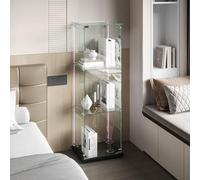 QMTXBYJ Vetrina in Vetro a 3 Strati,Vetrinetta Espositiva LED,Moderna per Soggiorno con Serratura e Pannello Posteriore a Specchio, Vetrine per Negozio Collezionismo,123.3x35x39.8cm
