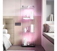 QMTXBYJ Vetrina in Vetro a 3 Strati,Vetrinetta Espositiva LED,Moderna per Soggiorno con Serratura e Pannello Posteriore a Specchio, Vetrine per Negozio Collezionismo,123.3x35x39.8cm