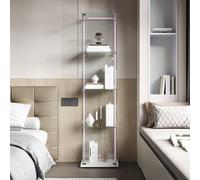 QMTXBYJ Vetrina in Vetro a 4 Strati,Vetrinetta Espositiva LED,Moderna per Soggiorno con Serratura e Pannello Posteriore a Specchio, Vetrine per Negozio Collezionismo,163x35x39.8cm