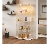 QMTXBYJ Vetrina in vetro con illuminazione a LED, di colore bianco, 163 x 35 x 78,5 cm, moderna vetrina in vetro a 4 strati e 2 ante, vetrina in vetro per ufficio, soggiorno, cucina