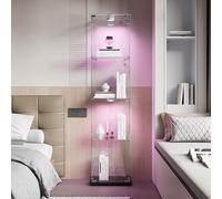 QMTXBYJ Vetrina in vetro con illuminazione a LED, di colore nero, 163 x 35 x 39,8 cm, moderna vetrina in vetro a 4 strati e 1 ante, vetrina in vetro per ufficio, soggiorno, cucina
