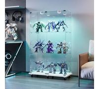 QMTXBYJ Vetrina in vetro con illuminazione a LED e rotelle, colore bianco, 123,3 x 35 x 78,5 cm, moderna vetrina in vetro a 3 strati e 2 ante, vetrina in vetro per ufficio, soggiorno, cucina