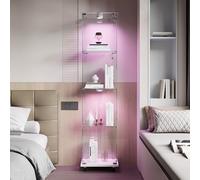 QMTXBYJ Vetrina in vetro con illuminazione a LED e rotelle, colore bianco, 163 x 35 x 39,8 cm, moderna vetrina in vetro a 4 strati e 1 ante, vetrina in vetro per ufficio, soggiorno, cucina