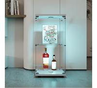 QMTXBYJ Vetrina in vetro con luci, 86 x 40 x 36 cm, moderna vetrina in legno con 2 ripiani, armadietto per curiosità con porta in vetro, vetrina da pavimento, bianco