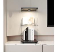 QMTXBYJ Vetrina in vetro con luci, 86 x 40 x 36 cm, moderna vetrina in legno con 2 ripiani, armadietto per curiosità con porta in vetro, vetrina da pavimento, colore nero