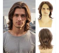 Qnbiar Parrucca sintetica da uomo, colore marrone, per cosplay, Halloween, travestimento