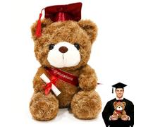 Qnbonrich Orsacchiotto di peluche con cappello da dottore e diploma, rosso scuro/marrone