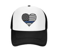QNBUFOY Traspirante Polizia E Forze Dell'ordine Sottile Linea Blu Cuore San Valentino Cuore Mesh Berretto da Baseball Estate All'aperto Uomini Donne Cappelli Hip Hop Trucker Regalo
