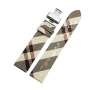 QNGMKBKTDZ Cinturino in pelle con motivo scozzese a smontaggio rapido 12 14 16 18 20 22 mm Bracciale marrone nero adatto for BURBERRY Uomo Donna WatchChain(Rice white silver B,16mm)