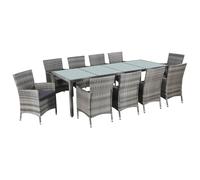 Qnhdfrt 11-TLG. Gruppo da giardino con cuscino in polyrattan grigio 250 x 100 x 74 cm per terrazza balcone e giardino con struttura in acciaio facile da pulire e cuscino impermeabile