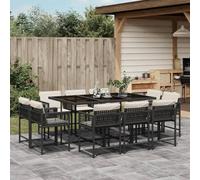 Qnhdfrt 11-TLG - Set da pranzo da giardino, 165 x 106 cm, in rattan sintetico, con sedie pieghevoli e cuscini bianchi panna, robusto tavolo in vetro temperato, resistente alle intemperie, per giardino