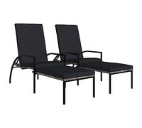 Qnhdfrt 2 Lettini Prendisole Rattan PE Grigio con Poggiapiedi e Cuscini | Coppia di sdraio regolabili con morbidi cuscini antracite, ideali per il relax in giardino, patio o bordo piscina.