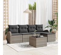 Qnhdfrt 5 pezzi Divano Sezionale Esterno Grigio Ratto Naturale con Cuscino Cuscino Disegno Modulare per Giardino Terrazza e Balcone
