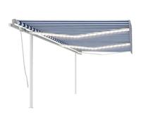 Qnhdfrt 6 x 3 m marchione braccio snodato blu bianco con LED e sensore di vento tramite telecomando, telaio in alluminio, materiale robusto per uso esterno, adatto per terrazza, balcone, giardino