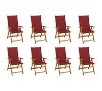 Qnhdfrt 8 sedie da giardino pieghevoli con cuscino rosso vino in legno massello di acacia regolabile, pieghevoli, per giardino, terrazza, balcone, attività all'aperto