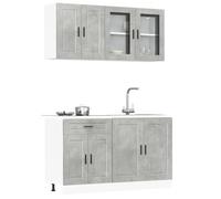 Qnhdfrt Angolo cottura 4 pezzi Porto grigio cemento in legno e vetro - Set di mobili da cucina con pensile e base per una conservazione ottimale nella vostra cucina
