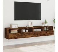 Qnhdfrt Armadietti da parete per TV, 2 pezzi, in legno in affumicatura, 80 x 30 x 30 cm, con vano portaoggetti e vano porta per uno spazio ottimale nel soggiorno