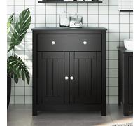 Qnhdfrt Armadietto da bagno Berg nero, 69,5 x 34 x 80 cm, in pino massiccio con 2 ante, 1 cassetto, moderno mobile da bagno per piccolo bagno, corridoio, camera da letto