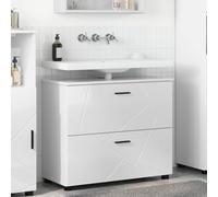 Qnhdfrt Armadietto da bagno bianco lucido, 76,5 x 35 x 64 cm, mobile da bagno autoportante con 2 cassetti, armadietto per medicinali in legno salvaspazio, moderna credenza per piccoli bagni, WC e