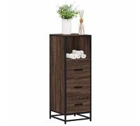 Qnhdfrt Armadietto da bagno marrone effetto quercia in legno 35 x 37,5 x 100 cm, sottile armadio da bagno con struttura in metallo e spazio per WC, bagno