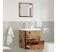 Qnhdfrt Armadietto da bagno marrone sottile piccolo con effetto legno resistente alle intemperie in MDF e specchio, rettangolare, moderno, robusto, per risparmiare spazio in bagno