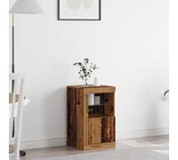 Qnhdfrt Armadietto portaoggetti in legno antico con illuminazione a LED, 41 x 37 x 67 cm, look vintage, marrone