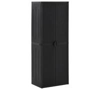 Qnhdfrt Armadio da giardino in rattan di colore nero, con 4 ripiani e porta scopa, 65 x 45 x 172 cm, per giardino, terrazza, balcone