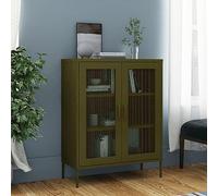 Qnhdfrt Armadio portaoggetti in acciaio, verde oliva, 80 x 35 x 101,5 cm, con piedini regolabili, porte a griglia per la conservazione in appartamento, balcone, giardino