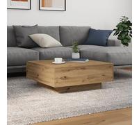 Qnhdfrt Artisan - Tavolino da salotto con illuminazione a LED blu, in rovere marrone, quadrato, 80 x 80 x 31 cm, in legno opaco, design minimalista per soggiorno