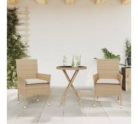 Qnhdfrt Bistro Set 3 TLG Beige Poly Rattan con Piano In Vetro e Cuscino Cuscino Cuscino per Giardino Balcone Terrazza