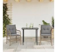 Qnhdfrt Bistro Set 3 TLG mobili da giardino in rattan PE con piano in vetro e cuscino imbottito per balcone terrazza giardino