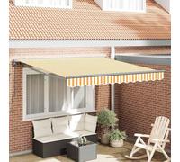 Qnhdfrt Braccio snodato, 300 x 250 cm, giallo-bianco, retrattile, tessuto per tende da sole resistente ai raggi UV, per balcone, terrazza e giardino