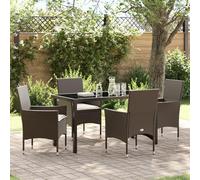 Qnhdfrt Braun - Tavolo da pranzo in rattan sintetico, 5 pezzi, rettangolare, per giardino, balcone, terrazza