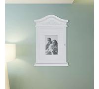 Qnhdfrt Cassetta portachiavi con cornice portafoto bianca organizer da parete per chiavi in MDF e legno di pino 22,5 x 6,5 x 34,5 cm con 6 ganci