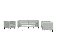 Qnhdfrt Chesterfield - Set di 3 divani con cuscini per il collo in velluto grigio chiaro, con poltrona, 2 posti e 3 posti per soggiorno