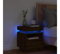 Qnhdfrt Comodino con illuminazione a LED, colore marrone, effetto quercia, in legno, 40 x 39 x 48,5 cm, comodino sottile con luce RGB e spazio per camera da letto