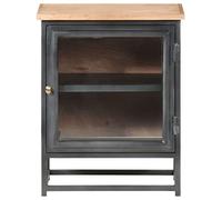 Qnhdfrt Comodino Grigio 40x30x50 cm in Legno Massello di Acacia | Mobiletto salvaspazio da camera da letto con anta in vetro e vano interno, fornito già assemblato.