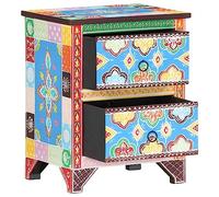 Qnhdfrt Comodino in Legno Massello di Mango Dipinto a Mano, 40x30x50 cm | Mobiletto multicolore con due cassetti, perfetto per la camera da letto o soggiorno. Già assemblato.