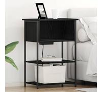 Qnhdfrt Comodino in rovere nero, 55 x 31 x 76 cm, in legno con gambe in acciaio, moderna credenza con ripiano, tavolino sottile con vano portaoggetti, per camera da letto e soggiorno