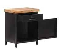 Qnhdfrt Comodino Industrial in Legno di Mango Grezzo 40x30x52 cm | Mobiletto multiuso per camera da letto e soggiorno con cassetto salvaspazio e base in ferro battuto nero.