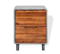 Qnhdfrt Comodino Industriale in Cemento e Legno di Acacia, 40x30x50 cm | Mobiletto da notte stile industrial per camera da letto con cassetti in legno massello e robuste gambe in acciaio.
