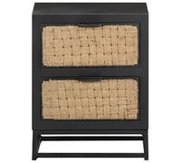 Qnhdfrt Comodino Industriale in Legno Massello di Mango, 40x30x50 cm | Mobiletto compatto con due cassetti in iuta per camera da letto e salotto, già assemblato e pronto all'uso.