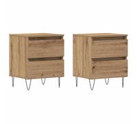 Qnhdfrt Coppia Comodini Camera da Letto con 2 Cassetti Rovere 40x35x50 cm | Mobiletti salvaspazio in legno ingegnerizzato con gambe in metallo, adatti per la zona notte e piccoli spazi.
