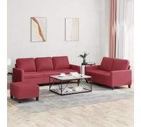 Qnhdfrt Copridivano rosso vinaccia ecopelle 2 posti e 3 posti con poggiapiedi inclusi 5 cuscini per soggiorno, sala da pranzo e balcone, comodo, robusto e moderno