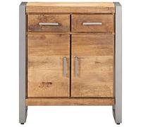 Qnhdfrt Credenza 60x35x72 cm in Legno di Mango Grezzo e Ferro | Mobiletto salotto stile industriale già assemblato con 2 cassetti, 2 ante e kit antiribaltamento per corridoio.