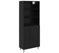 Qnhdfrt Credenza Alta 2 Ante Rovere Nero Legno e Vetro 69,5x34x180 cm