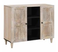Qnhdfrt Credenza bianca 33,5 x 90 x 75 cm in massello legno di mango e legno massello, moderna locomotiva con 2 ante per soggiorno, corridoio, cucina, sala da pranzo